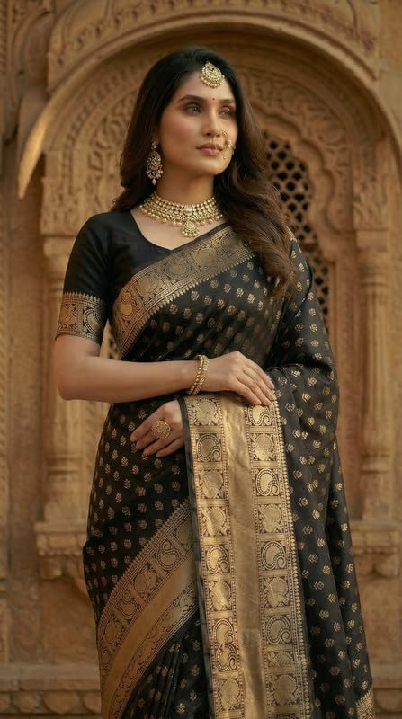 Image of C J Enterprise Women's Pure Soft Silk Saree With Blouse Piece For Wedding (Priya)