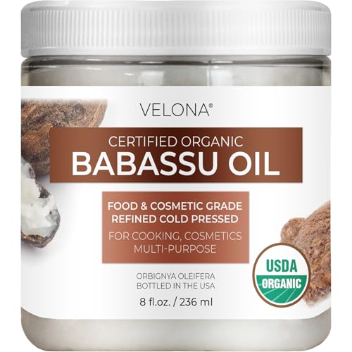 velona Babassu Oil USDA Certified Organic - 8 Fl Oz | 100% Pure and Natural Carrier Oil | Refined Cold Pressed | Face Hair Body & Skin Care and Cooking | Use Today - Enjoy Results