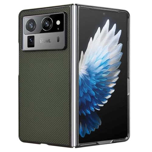 Image of for Tecno Phantom V Fold2 Case Carbon Fiber Texture Shockproof PU+PC Phone Cover - Green