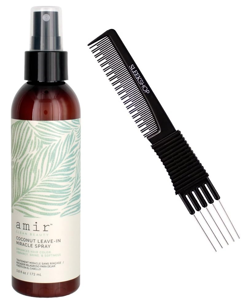 Sleekshop Comb + AMlR Clean Beauty - Spray milagro de coco sin enjuague, argán + aceite de coco, laca para el cabello acondicionador sin enjuague