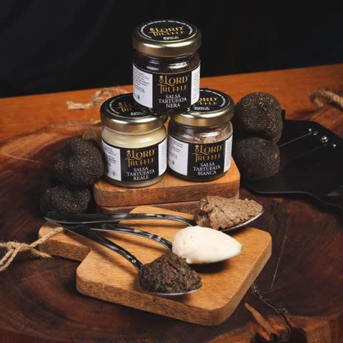 Lord Truffle | Trio de sauces à la truffe, 3 paquets de 80g, 1 sauce à la truffe blanche 80g, 1 sauce à la truffe noire fraîche 80g et 1 sauce à la truffe Bianchetto 80g, qualité 100% italienne