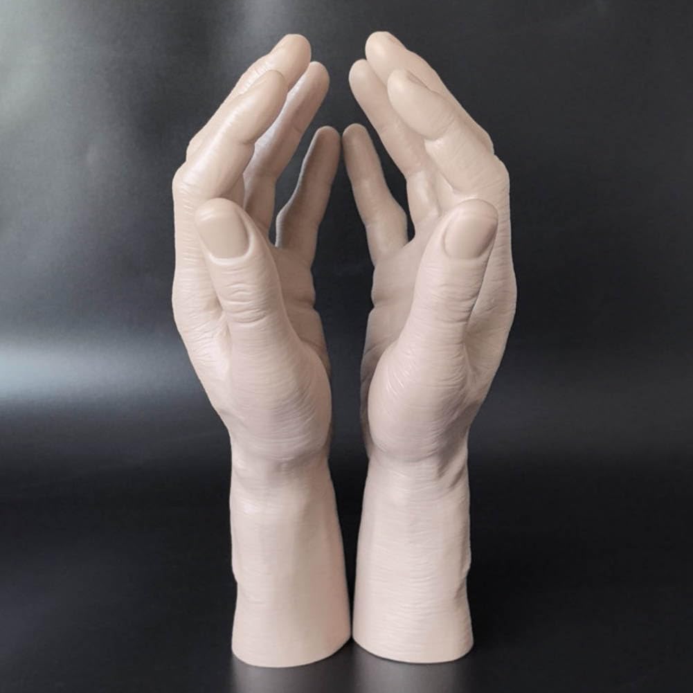 2 Pieces Human Lifesize Hand Model Realistic PVC Hand Mannequin Male Left And Right Hand Models For Jewelry Gloves Display Halloween Costume Props Tattoo Practice Hand