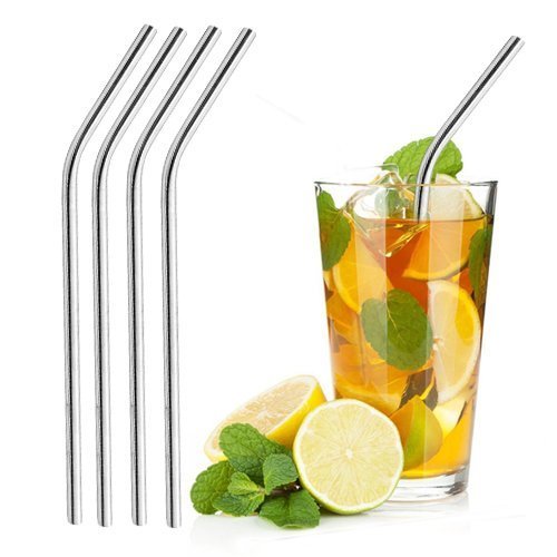 Iktu Stainless Steel 8mm Wide Smoothie Straws - Reusable Wide Met...
