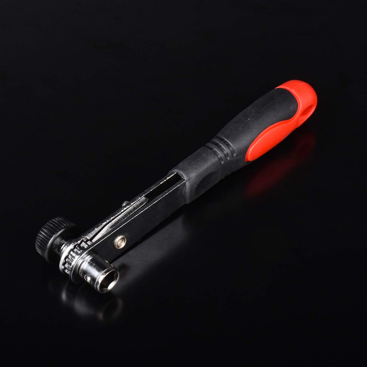 HOHXEN Mini 1/4 Inch Ratchet Spanner Wrench Rod Snap On Pole Socket Screwdriver For Garage Hand Tools (Red&Black)