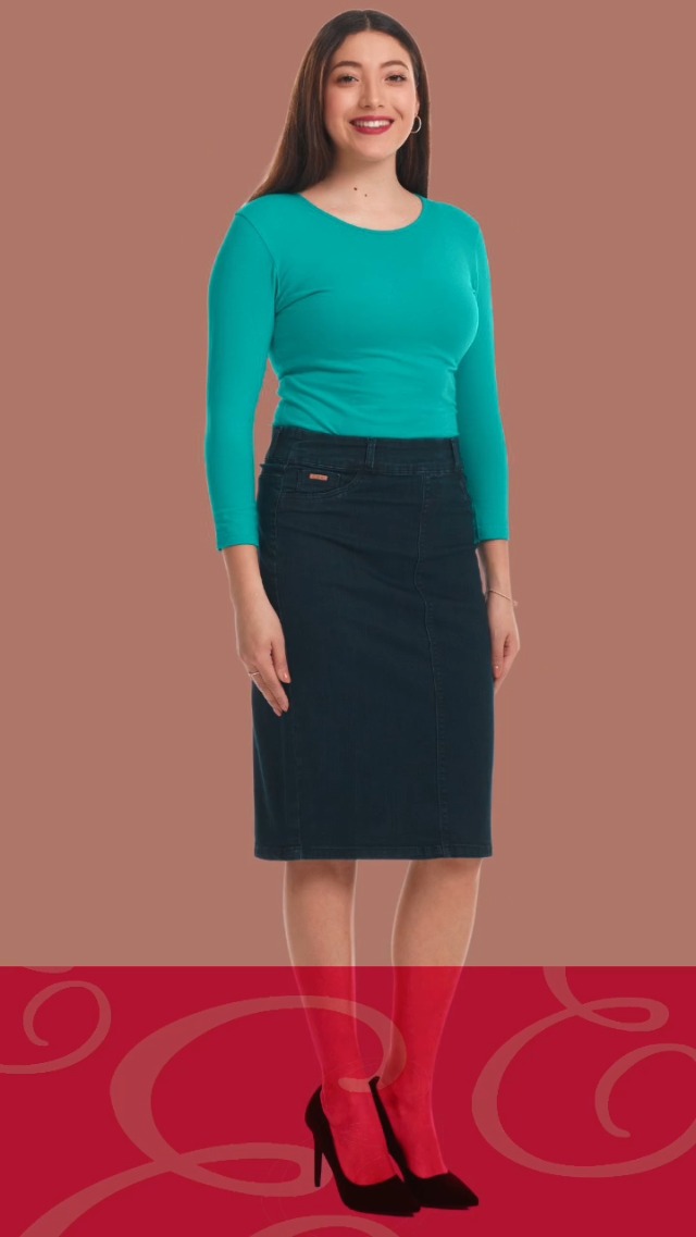 ESTEEZ Blue Knee-Length Jean Skirt for Women – Stretch Denim
