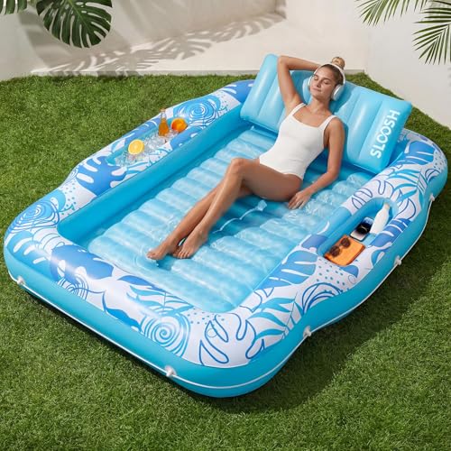 Sloosh Inflatable Tanning Pool Lounge Float Sun Tan Tub Adult Pool Floats Raft for Pool Sunbathing Suntan Inflatable Pool Lounger Tanning Bed Floatie for Adults