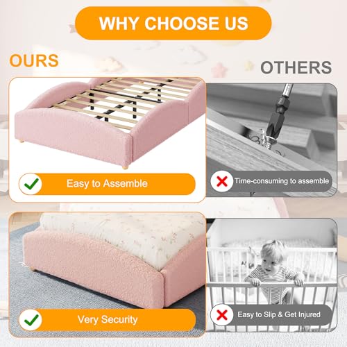 Image of Garvee Twin-XL Size Bed Frame for Kids, Pink