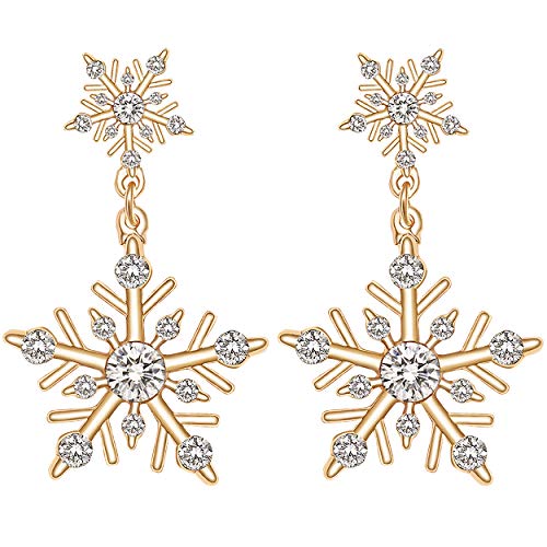 NVENF Christmas Snowflake Earrings for Women Winter Holiday Crystal Snowflake Drop Dangle Earrings Festive Gift for Women (Gold)