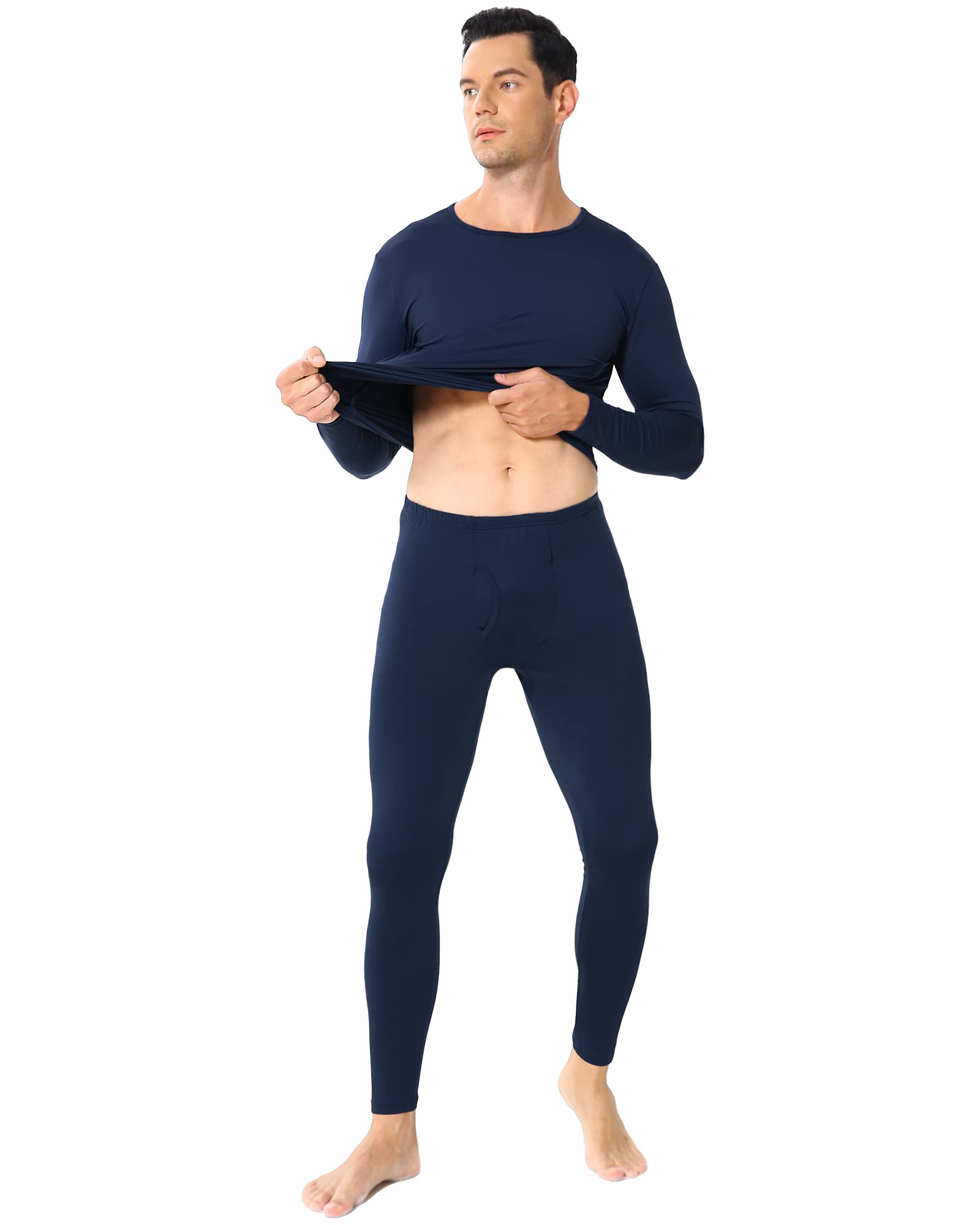ViCherub - Juego de ropa interior térmica para hombre con forro polar y calzoncillos largos para invierno - Azul marino - Medium