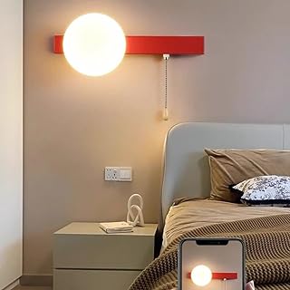 HLRTBCN Modern de Estilo Industrial de la Pared Swinch Switch Lámpara de Pared Lámpara de Pared Safadeo de lámpara de Vidrio esférico para la Sala de Estar del Dormitorio (Color Rojo) Aqiong