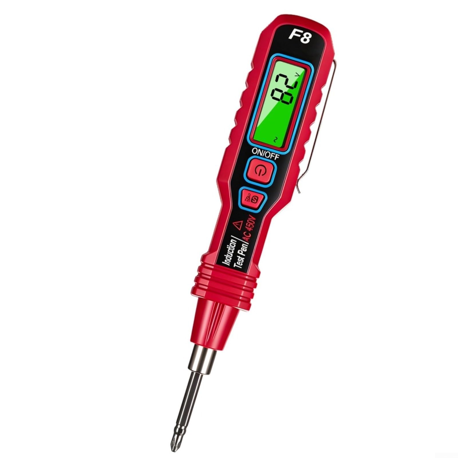 Spannungsprüfer Stift für f8 mit LED,NCV 11-450V,Digitalanzeige, 2-in-1 Bit
