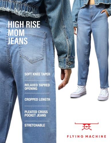 Image of Flying Machine Women's Mom Fit Jeans| Solid | High Rise | Stretchable | Jeans for Woman