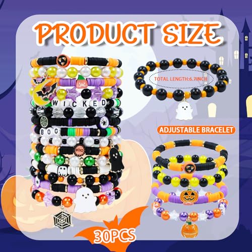 30 Pcs Festive Bracelets Set Colorful Friendship Adjustable Clay Festive Beaded Bulk Women's Clay Surfer Heishi Bracelet for Women Gift Party Supplies2