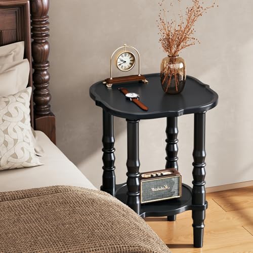 Image of Uniclinens Solid Wood End Side Table - Small Wooden Nightstand for Living Room Bedroom, Black