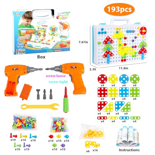 Image of HAPTIME 237 Pieces Creative Electric Drill Screw Puzzle Learning Toy 3D Building Blocks DIY STEM Educational Construction Set for Children Kids