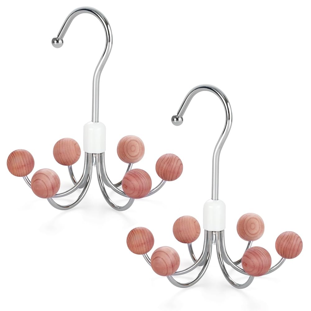 Wuden Hoodie Hangers 2-Pack with 6 Balls, 360°Swivel Purse Hanger, Scarf Hanger, Closet Hooks, Handbag Organizer, Bra Hanger