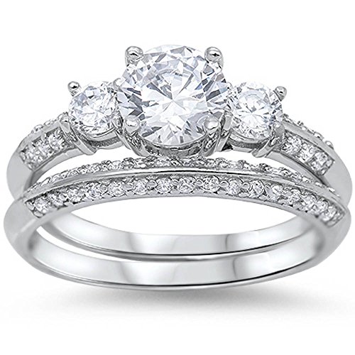 Oxford Diamond Co Amazing Round Cz Bridal Set .925 Sterling Silver Ring Size 9