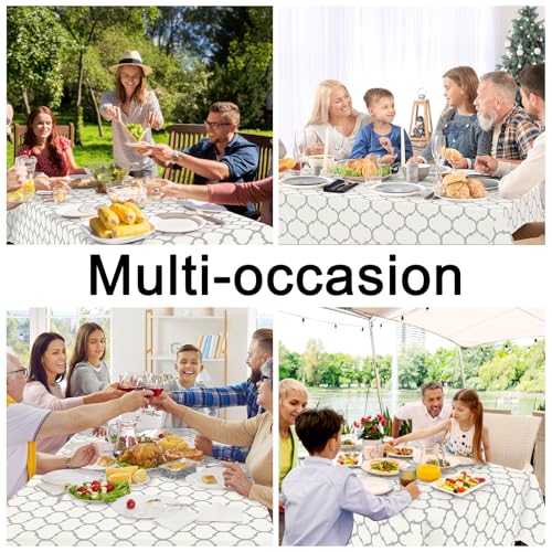 Image of Smiry Rectangle Table Cloth, Waterproof Vinyl Tablecloth with Flannel Backing for Rectangle Tables, Wipeable Spillproof Plastic Tablecloths for Dining, Camping, Indoor and Outdoor 52 inchx70 inch, Beige