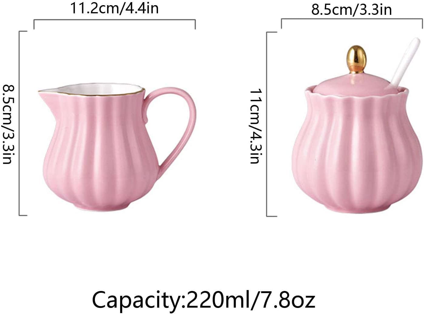 tazón de azúcar de cerámica con cubierta de azúcar Azucarero De Cerámica Con Tapa Y Jarra De Leche, Crema Y Azucarero, Jarra De Crema, Jarra De Azúcar, Juego De Servir Café-Rosa-220ml ( Color : Roze ,