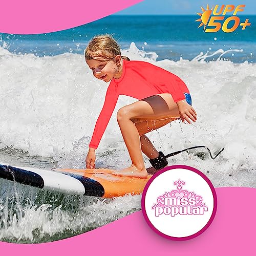 MISS POPULAR Girls 2-Pack UPF50+ Rash Guard Sun Swimming Long Sleeve Tee for Pool Beach Summer3