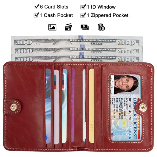 Image of Itslife Women's Rfid Blocking Small Compact Bifold Leather Pocket Wallet Ladies Mini Purse with id Window (Waxed Red)
