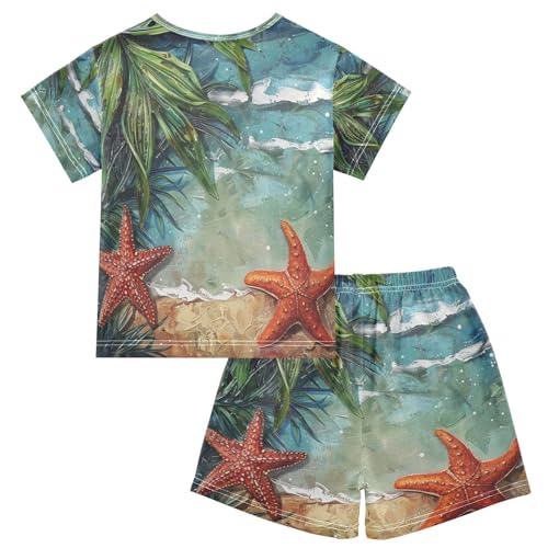 ALAZA Starfish Tropical Leaves on The Beach Pajama Set Short Sleeve Sleepwear Soft Lounge Nightwear2