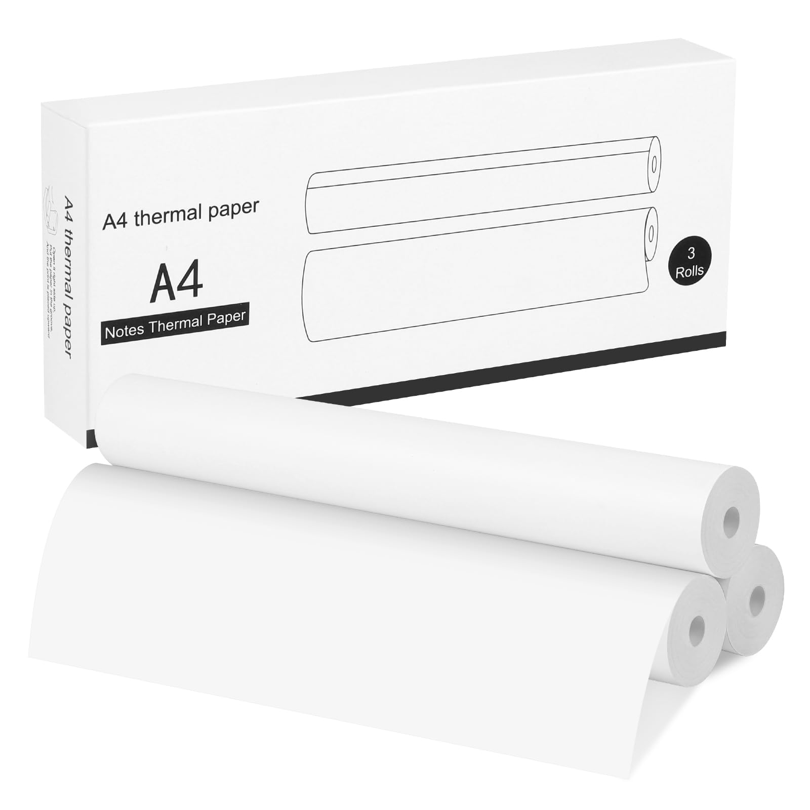 papier termiczny do przenośnej drukarki A4, GuKKK 3 rolki, szybkoschnący, Super White o wysokiej nieprzezroczystości 210 x 297 mm