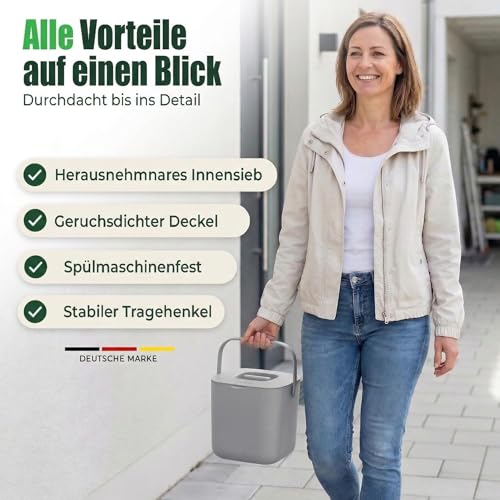 YourCasa Biomülleimer Küche 4L - Komposteimer mit herausnehmbarem Sieb & Deckel - geruchsdicht… – Ansicht 4