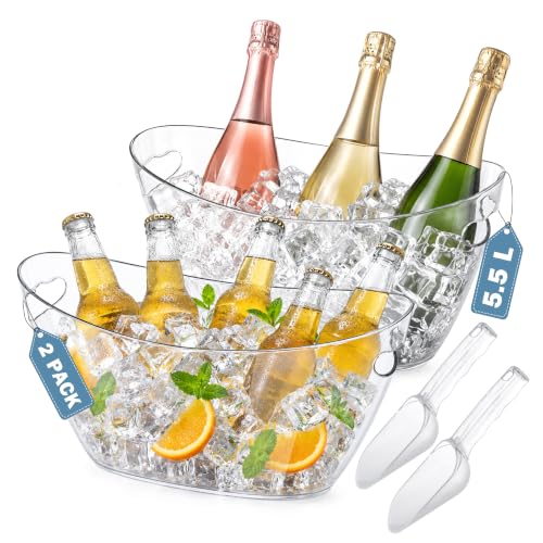 tchrules 2 Pack 5.5L Ice Buckets for Parties,Thicked, with 2 Scoops