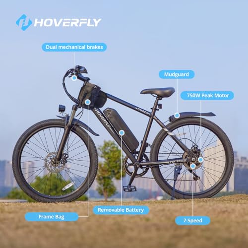 Hoverfly Ourea Electric Bike 26", 750W Peak Motor Mountain Ebike, Up To 40 Miles 20Mph Removable Battery, 7-Speed And Shock Absorber, Electric Commuter Bike For Adults Black thumb #6