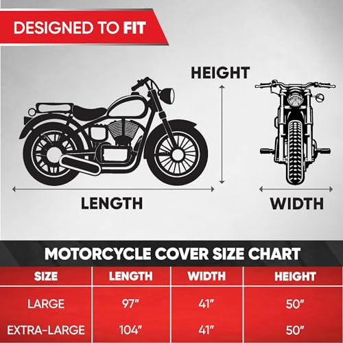 Image of Motor Trend SportsFlex Universal Fit All-Weather Heavy Duty Motorcycle Cover, Waterproof All Seasons Indoor Outdoor Protection, Sport Bikes Cruisers Scooter Touring Off-Road 104 inch(L) x 41 inch(W) x 50 inch(H)