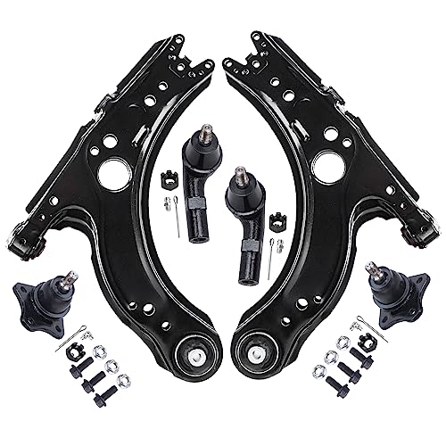 Image of Detroit Axle - 6pc Front End Control Arms Kit for Volkswagen 1998-2010 Beetle, 1999-2005 Golf Jetta, 2 Control Arms 2 Ball Joints 2 Tie Rods Replacement