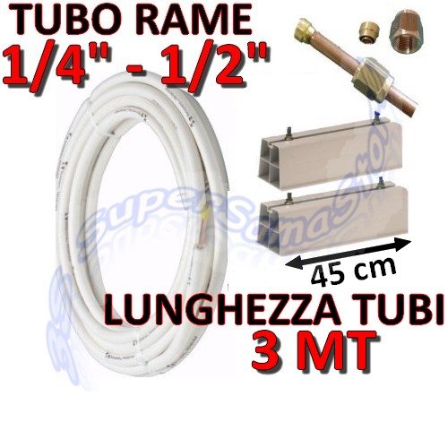 'Kit montaje Aire Acondicionado  3 mt cobre 1/4 "+ 1/2 con bases para unidad externa longitud 45 cm