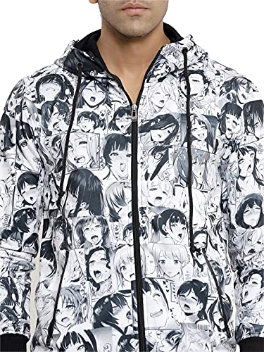 Image of ComicSense.xyz Unisex Adult Anime Hoodie for Men and Women, Ahegao Printed Hooded Neck Cosplay Anime Hoodies