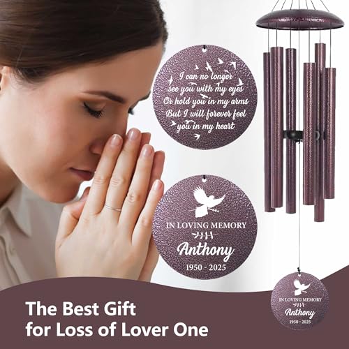 Image of ASTARIN Large Engraving Wind Chime Memorial, Personalized Windchimes in Memory of a Loved One, Loss of Mother Lover Sympathy Gifts, Remembrance Gift for Loss Wife Husband(Produced in Texas)