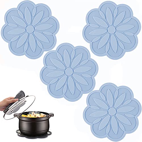 Image of Silicone Trivets Mats, Silicone Hot Mats Set, Silicone Hot Pads, Silicone Pot Mat for Countertop, Trivet Pads Heat Resistant, Table Placemats (Pack of 4 Blue)