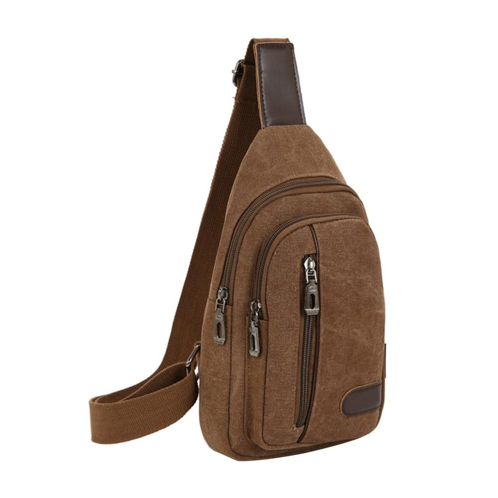 Sac de Poitrine Homme Femme Grande Capacité Toile Multi-Poches Randonnée Cyclisme Voyage Sport