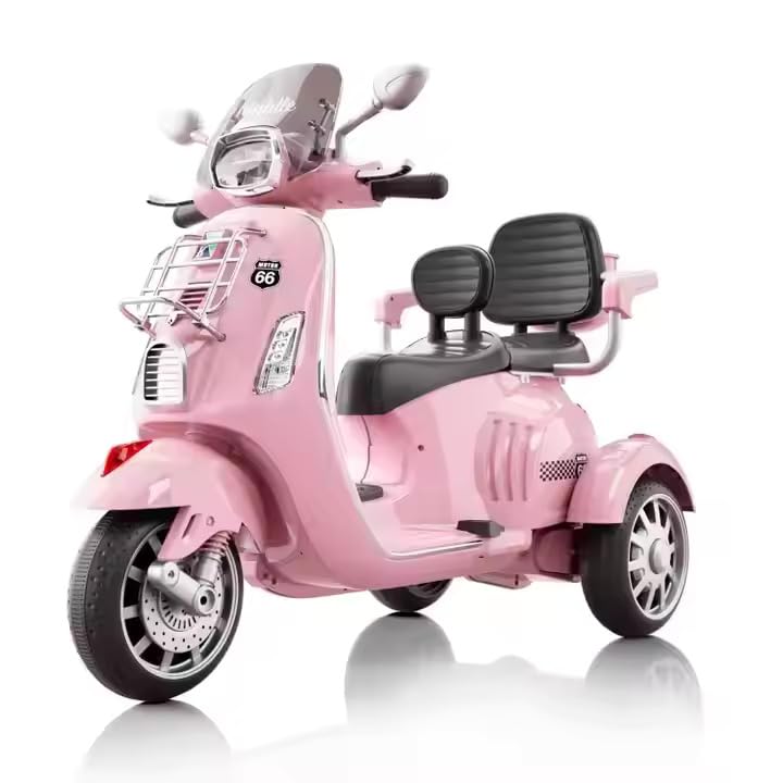 Kawaii Kids Vespa 12v Battery Operated Rechargeable Ride On Scooter with Music & Lights | Kids Age : 2-7 | Electric Rideon for Kids (Pink, Double Seater)-image-33