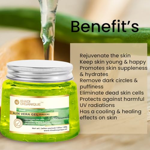 Image of Khadi Organique Pure Natural Aloe Vera Green Gel for Skin, Body & Hair | Hydrating, Nourishing, Moisturizing & Soothing | No Parabens or Mineral Oil | Multipurpose Herbal Gel - 200 gm (Pack of 4)