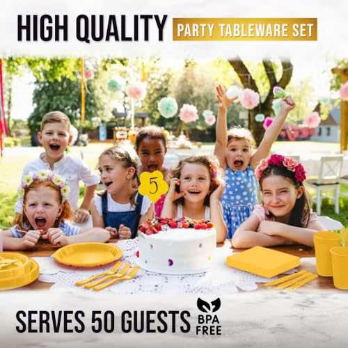 Image of Exquisite 350 Pcs Yellow Plates and Napkins Party Supplies Plate Sets