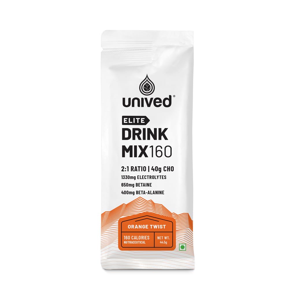 Unived Elite Drink Mix 160 | Isotonic Energy Drink | 2:1 Ratio & 40g Carbohydrates with Betaine & Beta-Alanine | Endurance Athletes Sports Drink (Orange Twist, 8 Pack)