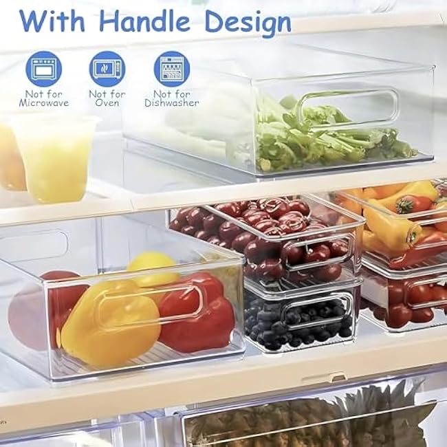 9 Pack Refrigerator Organizer Bins,3 Sizes Clear Pantry Storage with Handles and 30 PCS Plastic Bags for Fridge, Freezer, Shelves, Drawer, Bins, Snack Organizer for Home & Kitchen