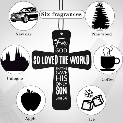 Image of Fumete 24 Pcs Christian Gifts for Men Cross Car Air Fresheners Bulk God So Loved The World Air Freshener Religious Fresh Scented Hanging Ornaments Gifts for Church Sunday School Car Driver