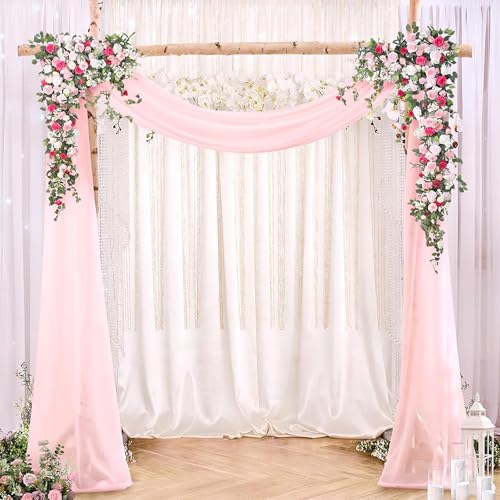 Light Peach Backdrop Curtain Chiffon Drapes 2.5ft x 20ft Wedding Arch Draping Sheer Fabric Swag Arbor Drapery for Wedding Birthday Party Home Background Decoration, 2 Panels by auons - Image 4
