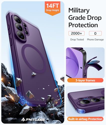 Image of FNTCASE for Samsung Galaxy S26-Ultra Case: [Fit for Magsafe] [Full Camera Protection] Translucent Matte Cases with [Screen Protector] Military Grade Shockproof Protective Phone Cover - Purple