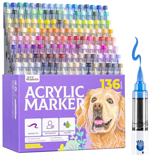 Image of LET'S RESIN PAINT 136 Colors Acrylic Paint Markers Brush Tip for Coloring