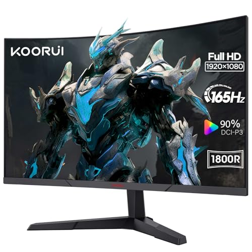 KOORUI 24 Inch Gaming Monitor - FHD 1080P Curved Monitors 180Hz VA, Built-in Adaptive Sync with 1ms, 1500R with Ultra-Thin, HDMI X2 / DP, VESA Compatible, Tilt Adjustable, Eye Care 24E6CA