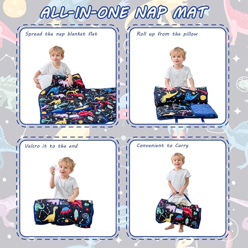 Image of Lasoftan Toddler Nap Mat with Pillow and Blanket, Extra Large Rolled Napping Mats,Slumber Bags for Boys Girls,Kids Sleeping Bag for Daycare, Preschool Travel Camping