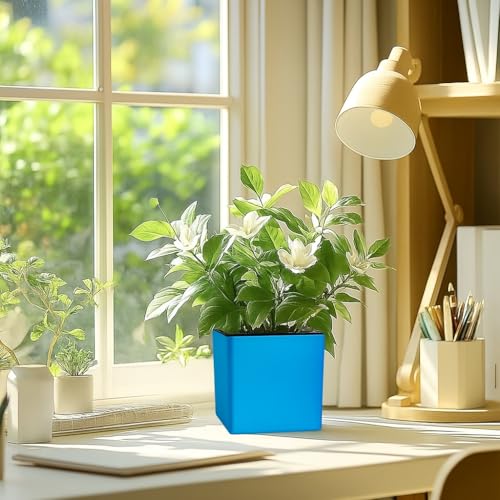 Image of Indian Discovery Self Watering Tabletop Planter| Flower Pots for Home, Terrace, Balcony, Vertical Garden Decor Flower Pots(2 PC, Sea Green, Square) |6 Inch UV-Resistant Plastic Plant Pots