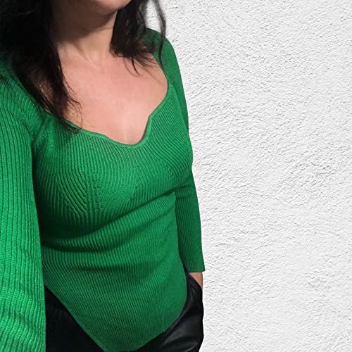 Image of Women's Square Neck Ribbed Knitted Sweater Long Sleeve Crop Slim Fitted Basic Pullover Tops